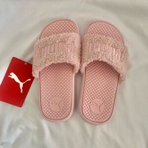 Puma Pink Fuzzy Slippers with Textured Footbed Youth size 2